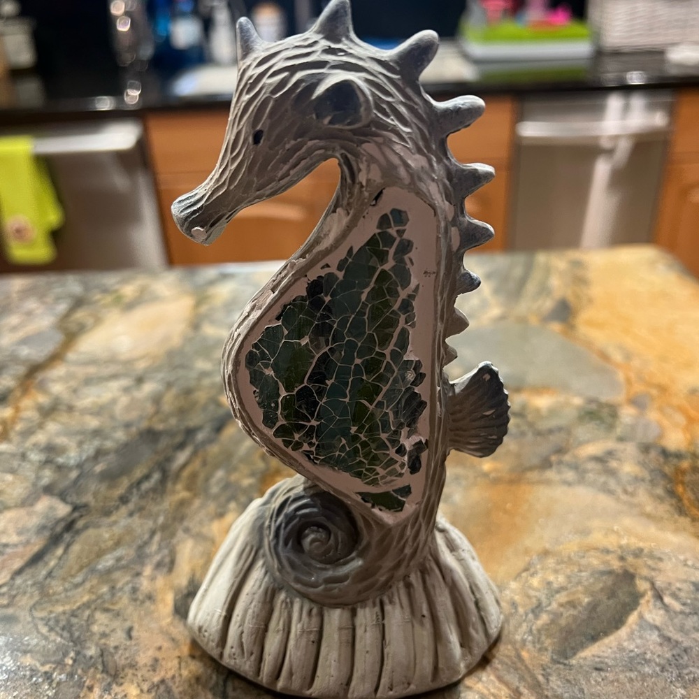 Ceramic seaglass seahorse sculpture NWT